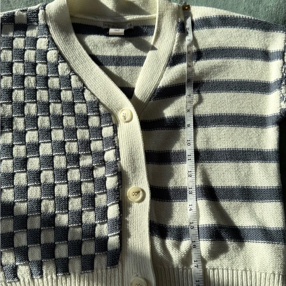 Sincerely Jules Navy and White Checkered Striped Cardigan - Picture 4 of 5
